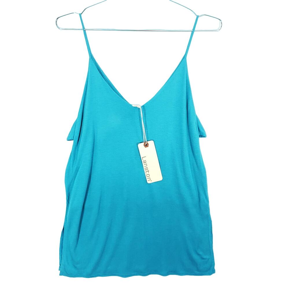 Lanston Tank Top Womens Small Bahamas Blue V‎ Neck Spaghetti Strap Casual Shirt